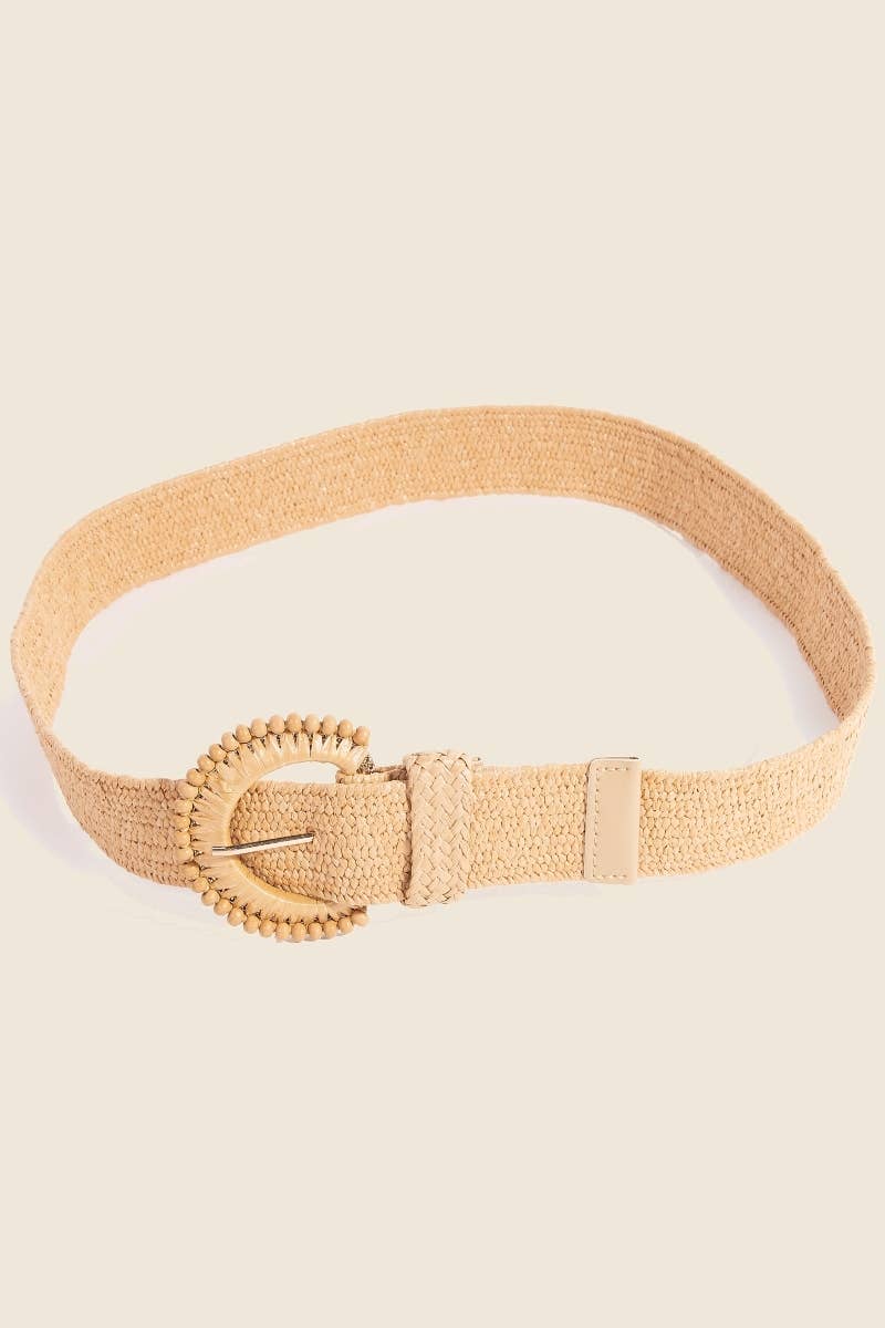 Elastic Braided And Beaded Crescent Buckle Belt