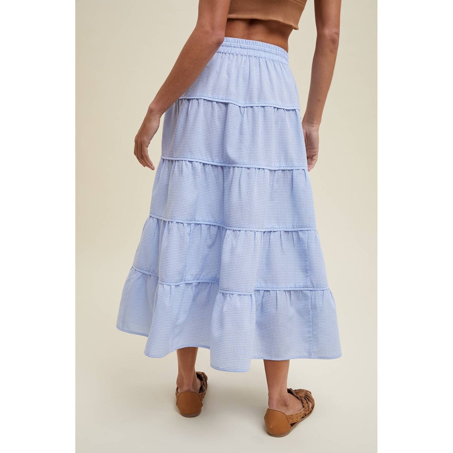 Gingham Tiered Midi Skirt