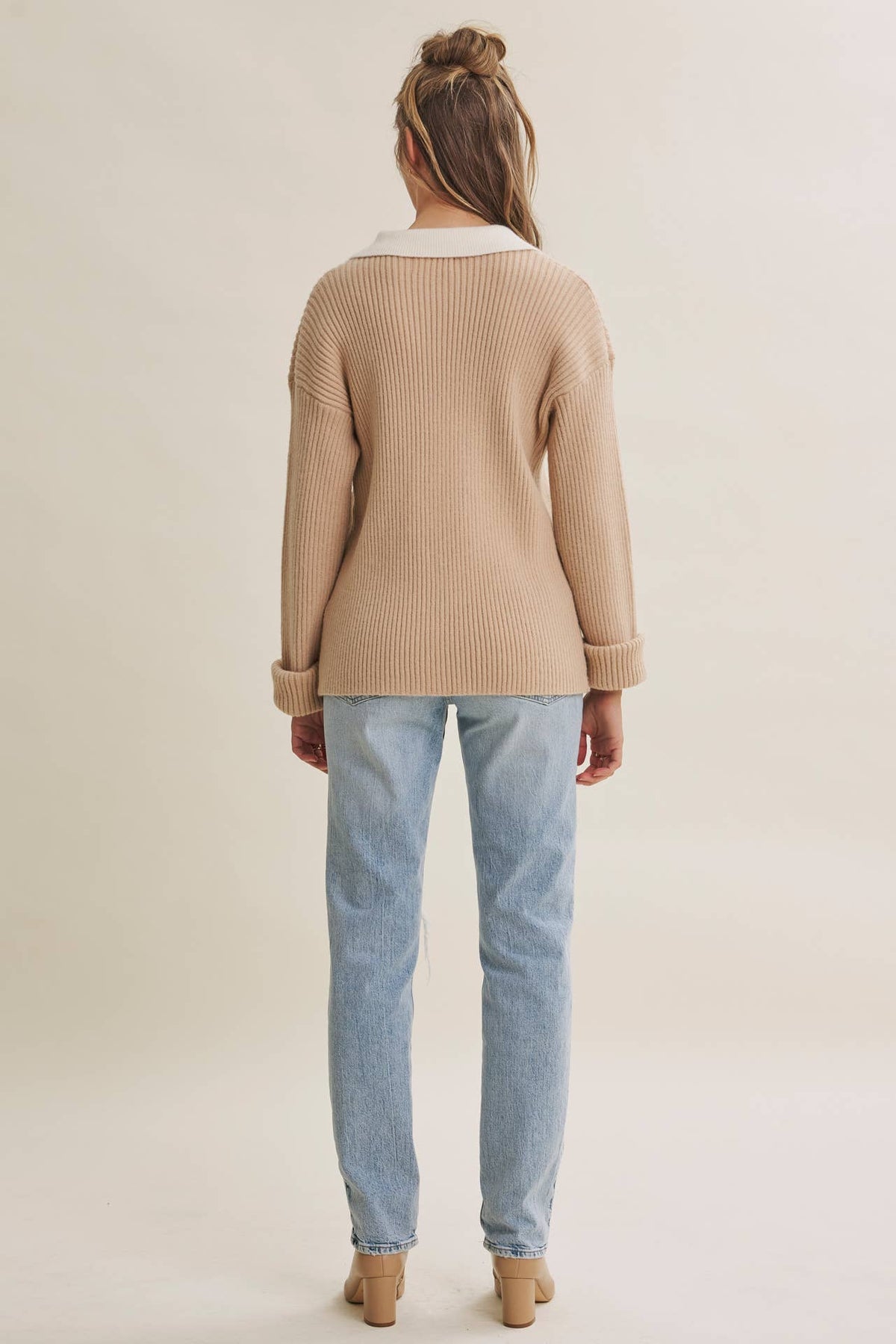 Contrast Collar Ribbed Cardigan