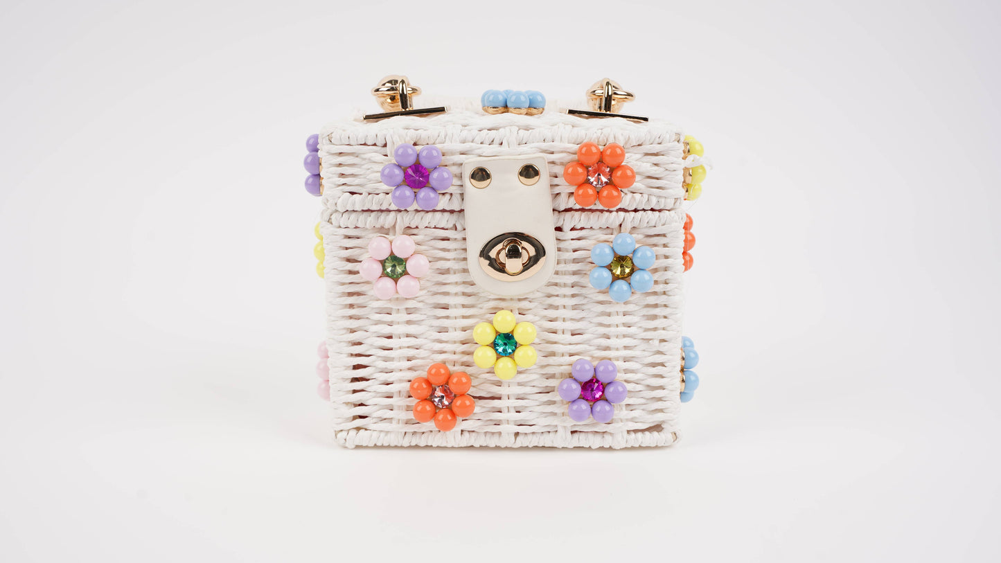Wicker Bucket Daisy Flower Purse