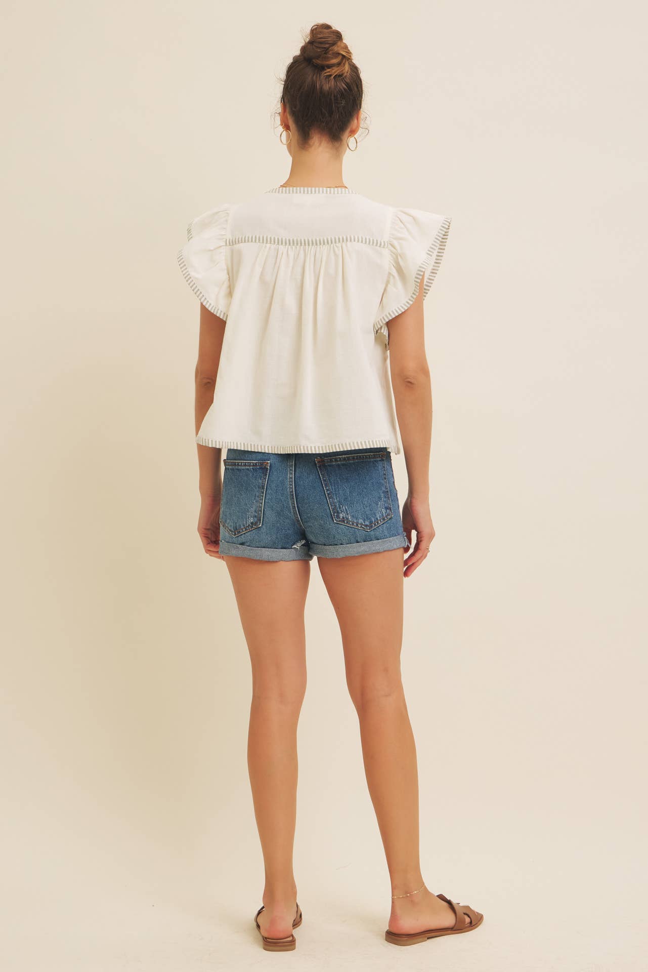 Flutter Sleeve Blouse with Contrast Stripe