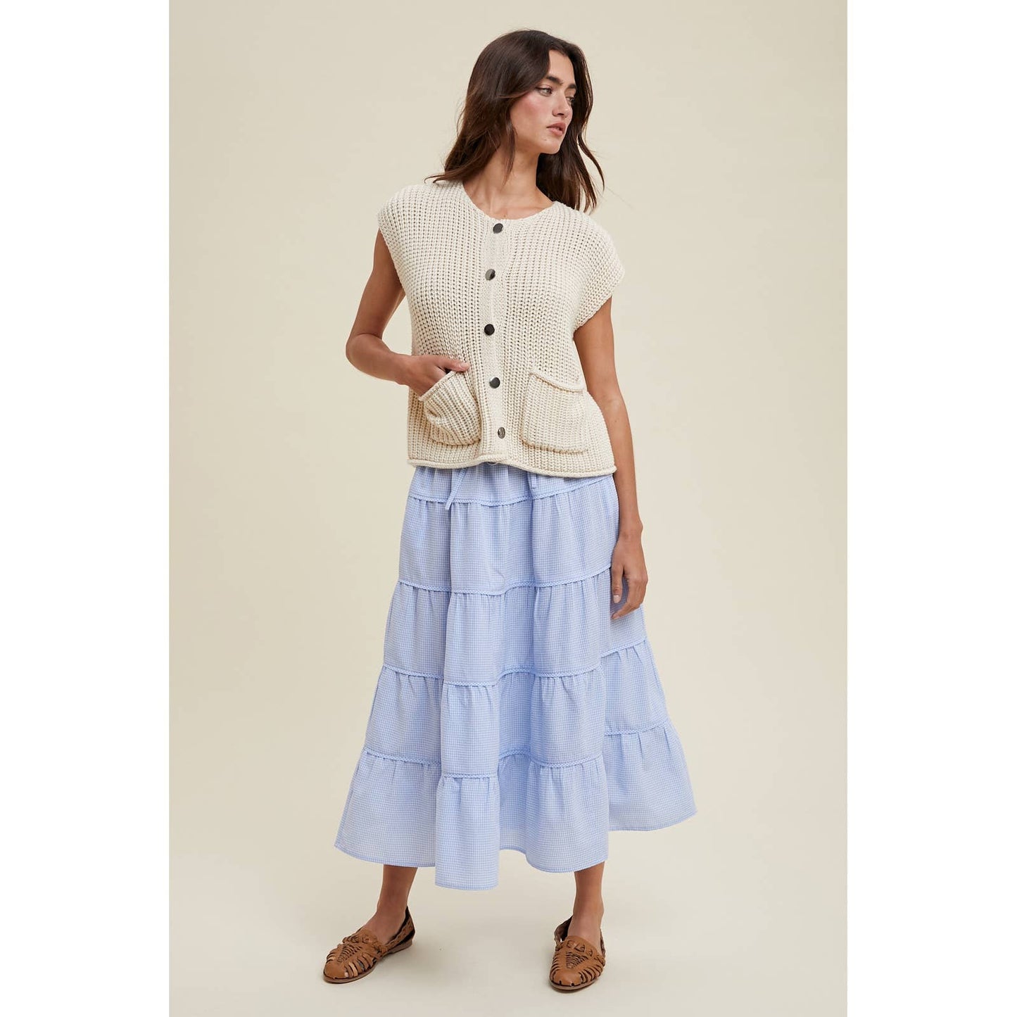 Gingham Tiered Midi Skirt