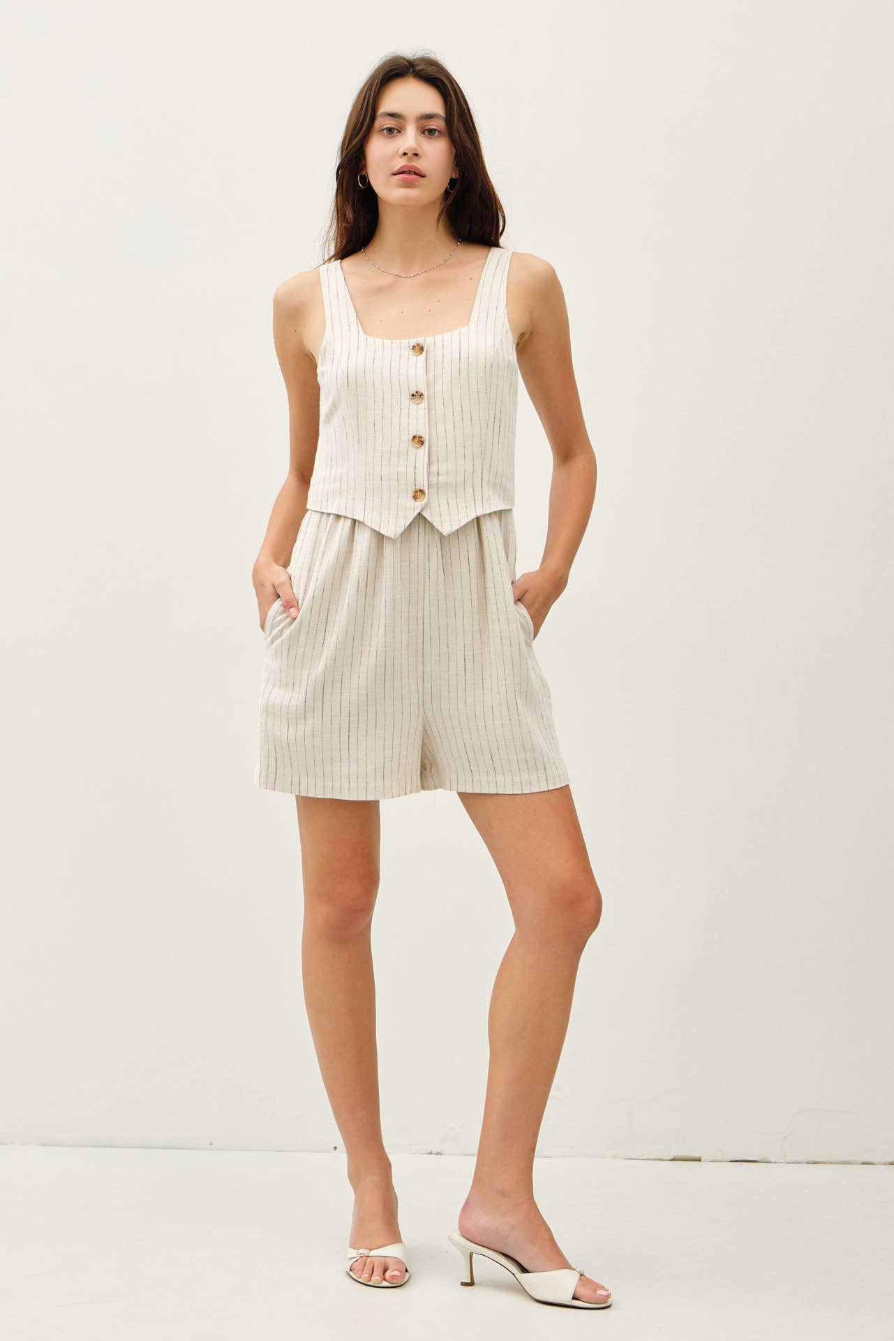 Faux-Set Button Up Vest Romper