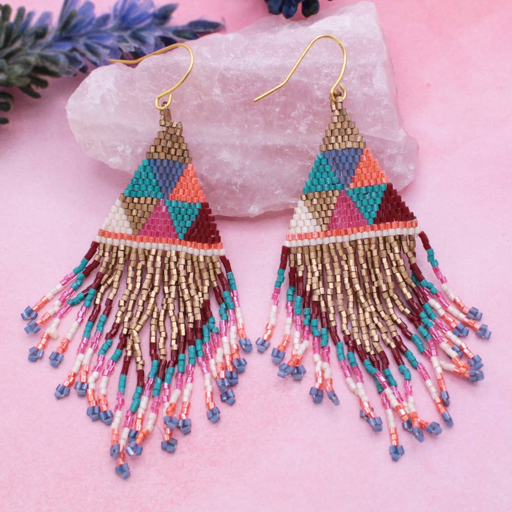 Luxury Fringe Woven Triangles Beaded Earrings