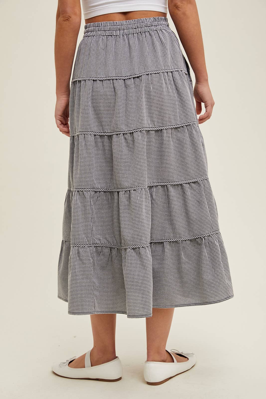 Gingham Tiered Midi Skirt