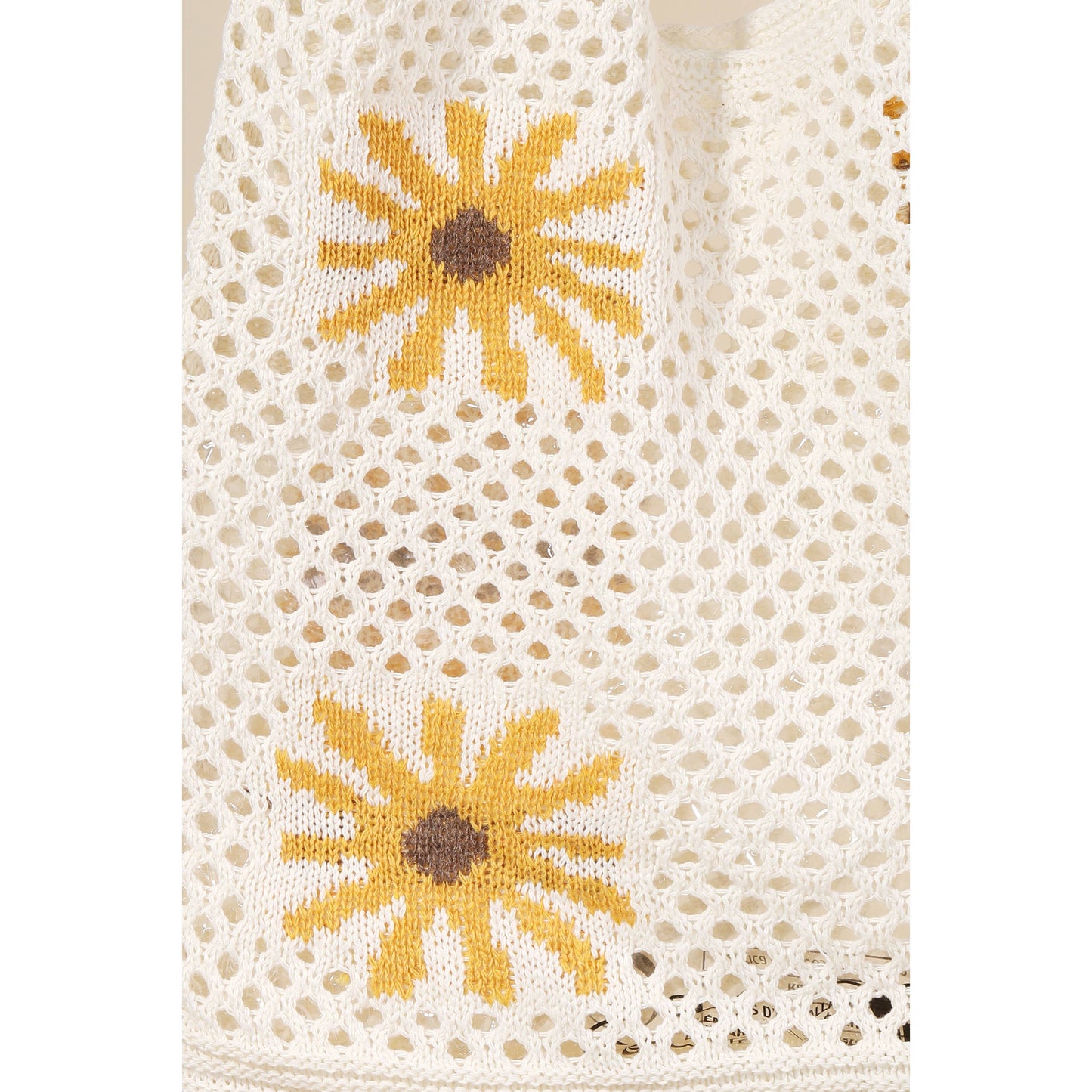 Floral Crochet Knit Tote Bag