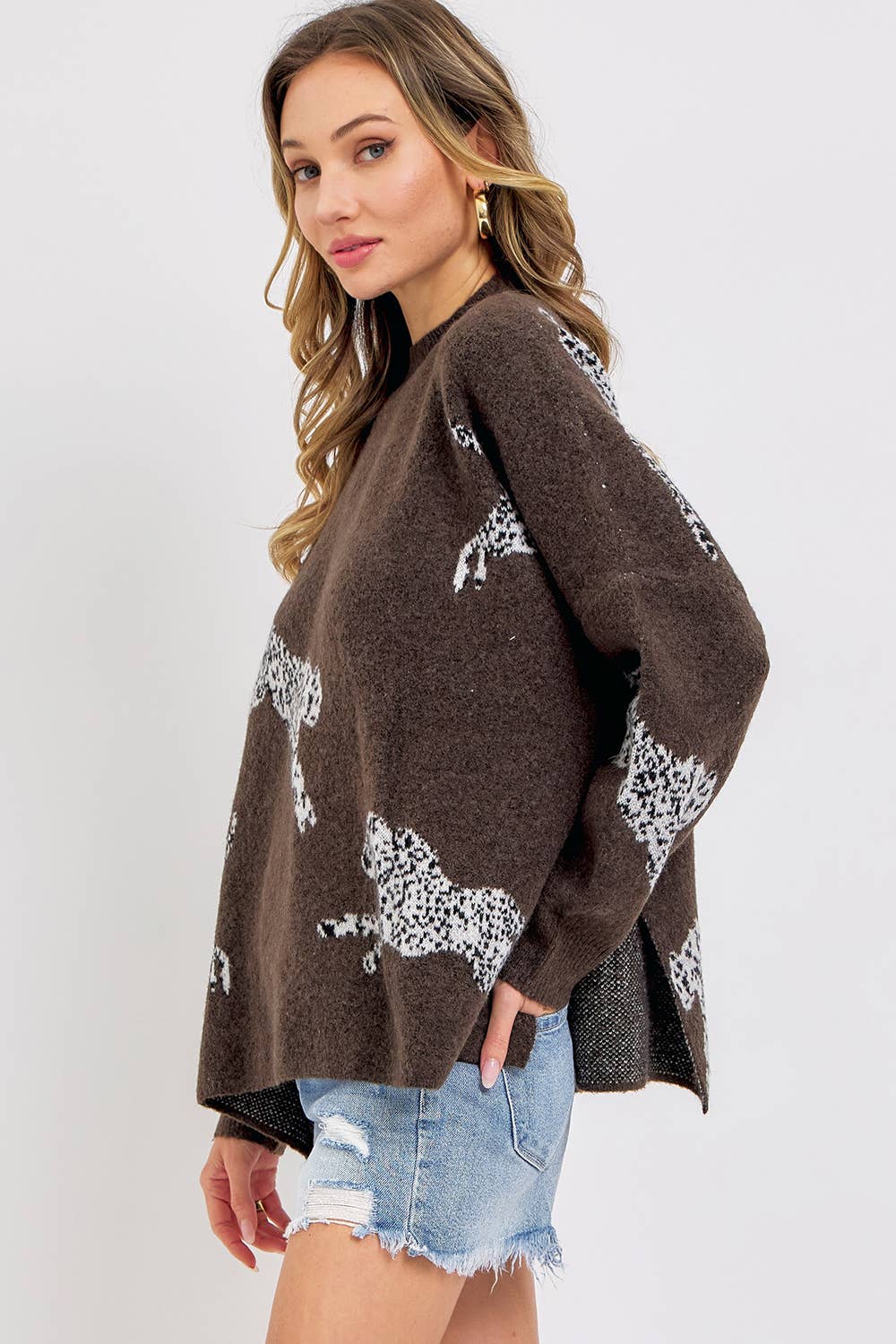 Leopard Patterned Oversize Knit Sweater