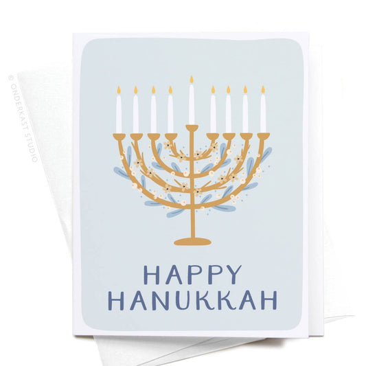 Happy Hanukkah Floral Menorah Greeting Card