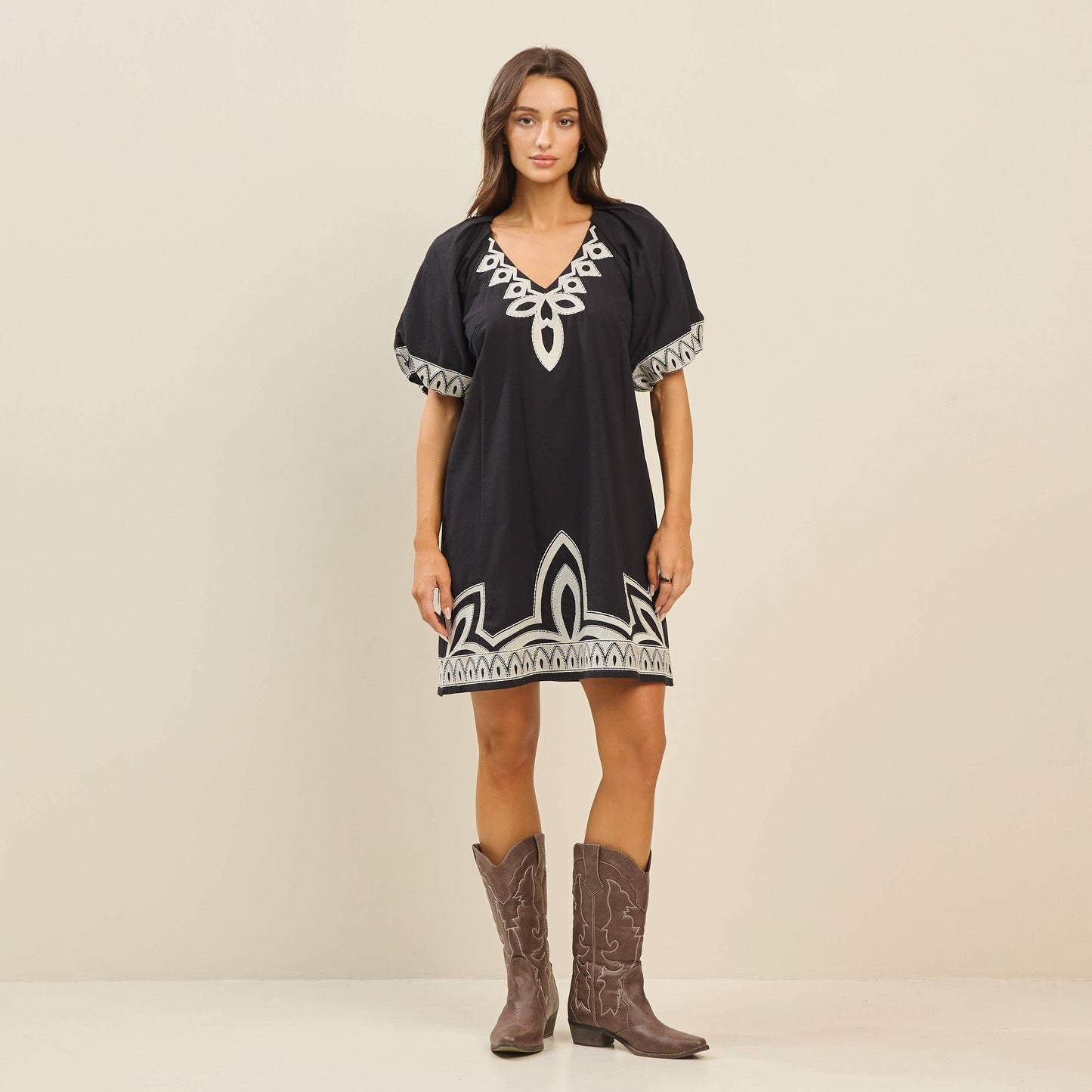 Embroidered Cotton Mini Dress
