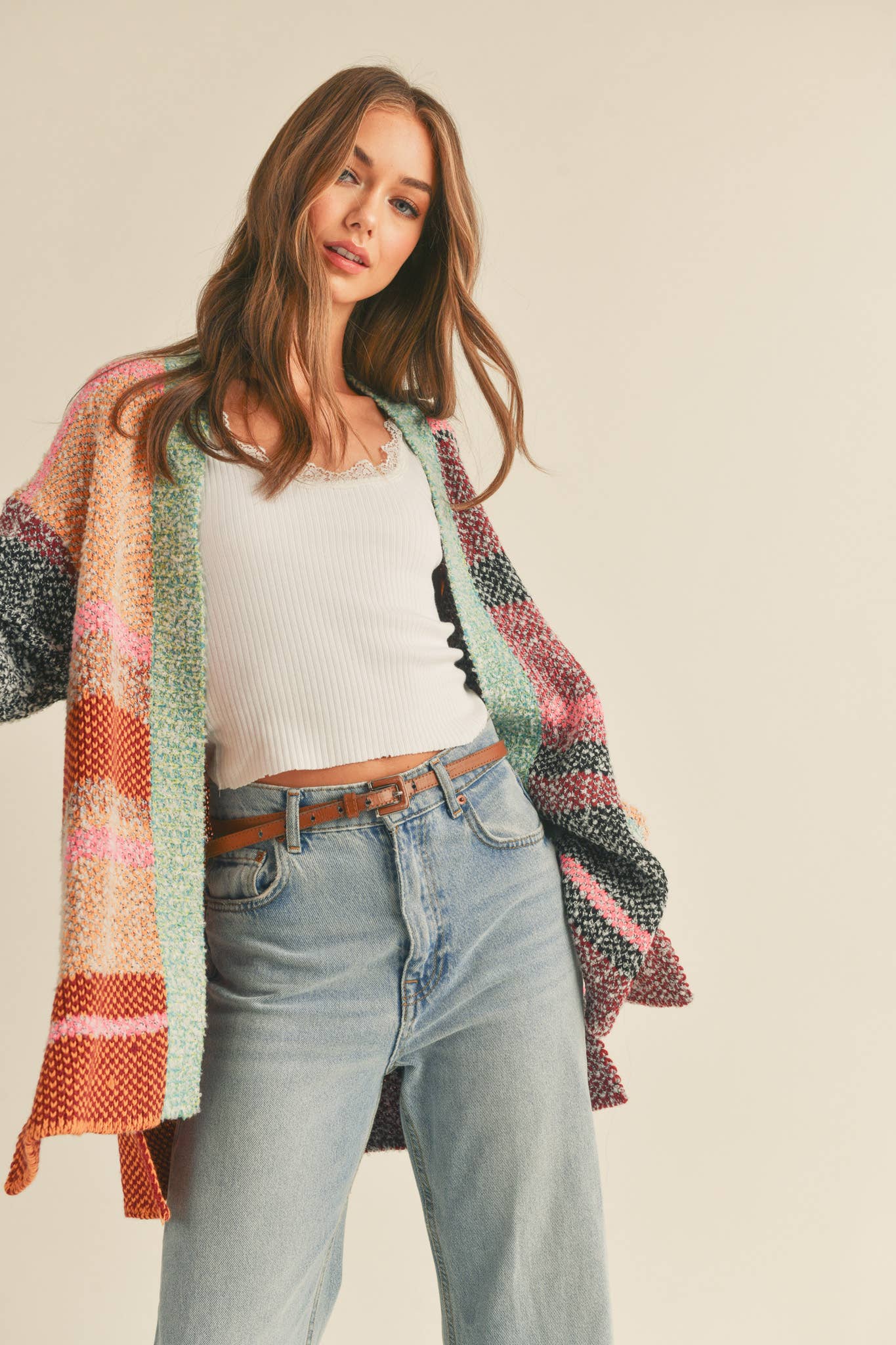Oversized Color Block Cardigan