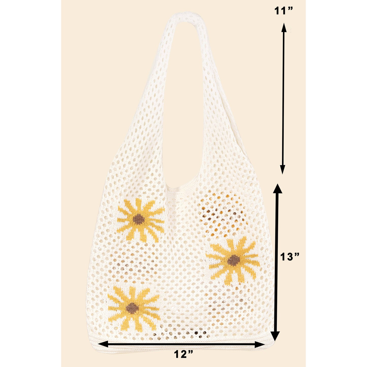 Floral Crochet Knit Tote Bag