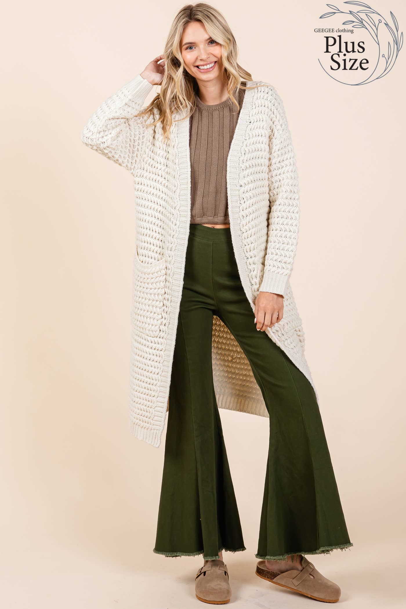 Waffle Knit Long-Body Cardigan