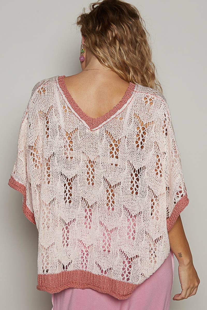 V-Neck Sleeveless Flower Outseam Sweater