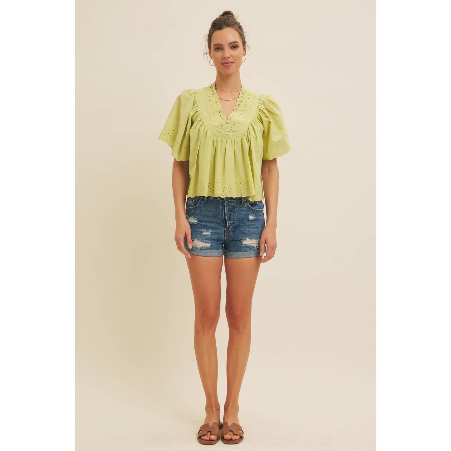 Elegant Scallop Eyelet Blouse