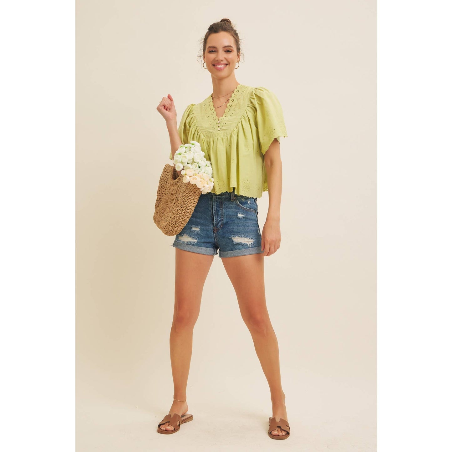 Elegant Scallop Eyelet Blouse