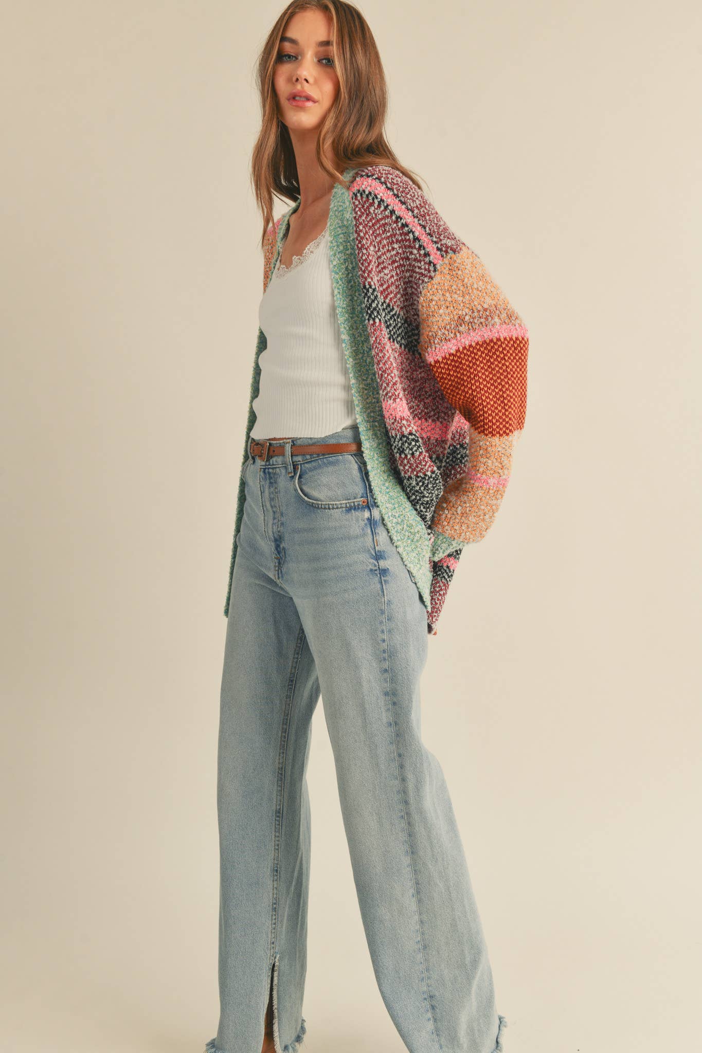 Oversized Color Block Cardigan