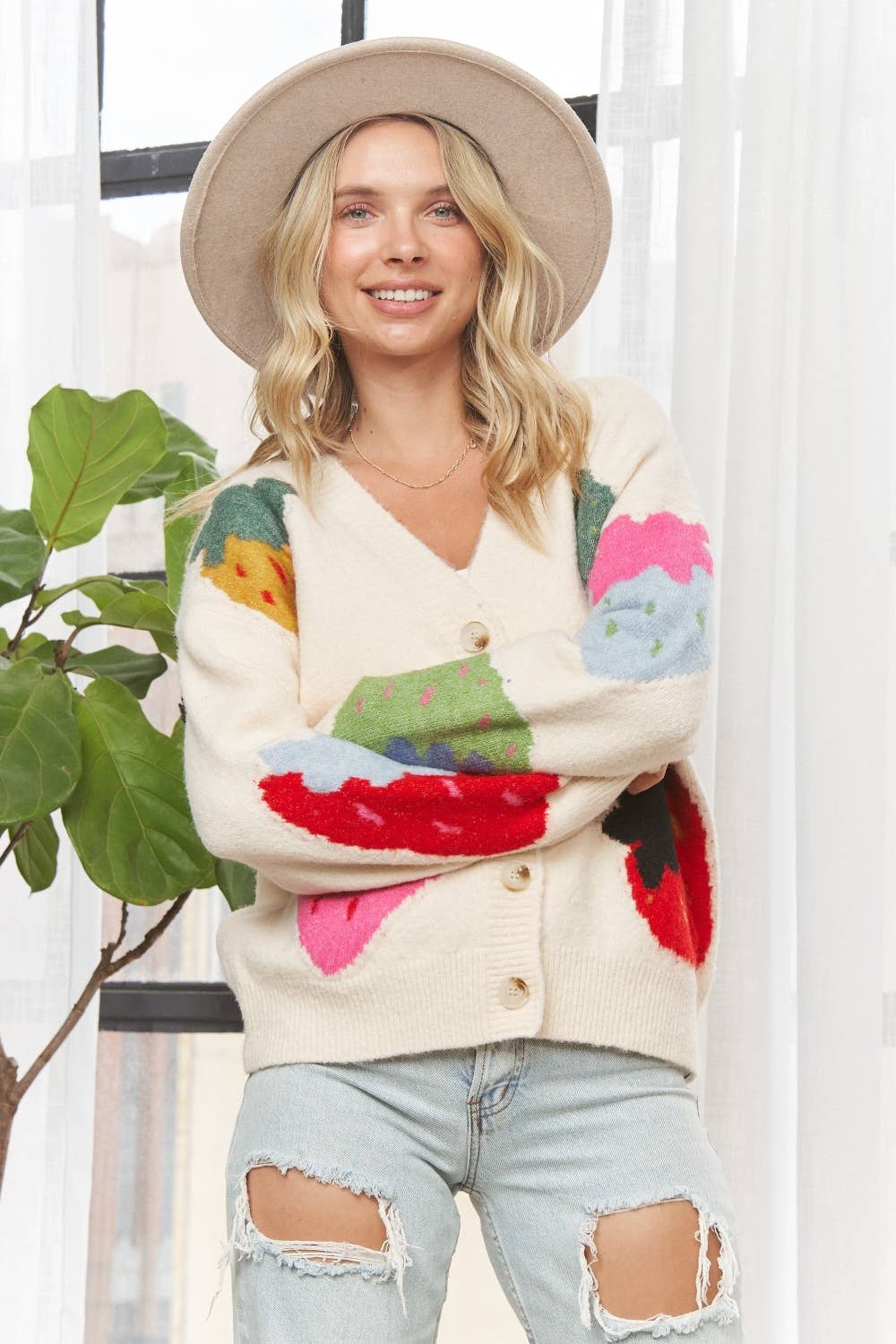 Berry Knit Button Up Cardigan