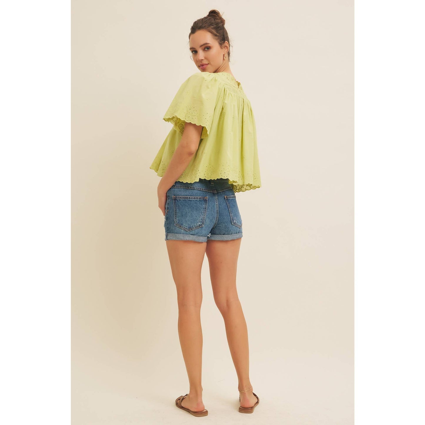Elegant Scallop Eyelet Blouse
