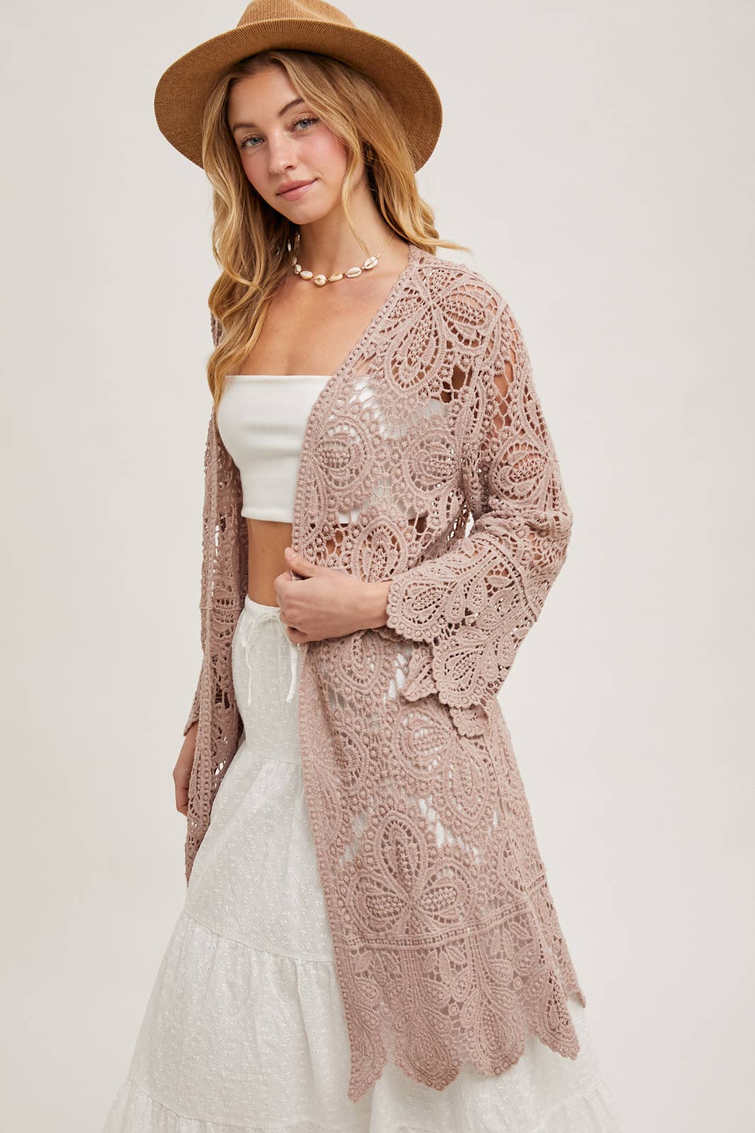 Crochet Open Front Bell Sleeve Cardigan