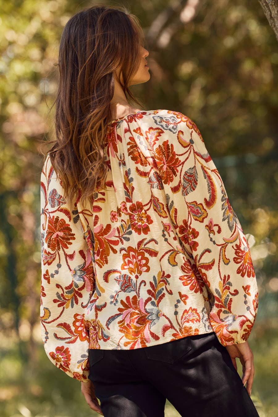 Floral Printed Long-Sleeve Blouse