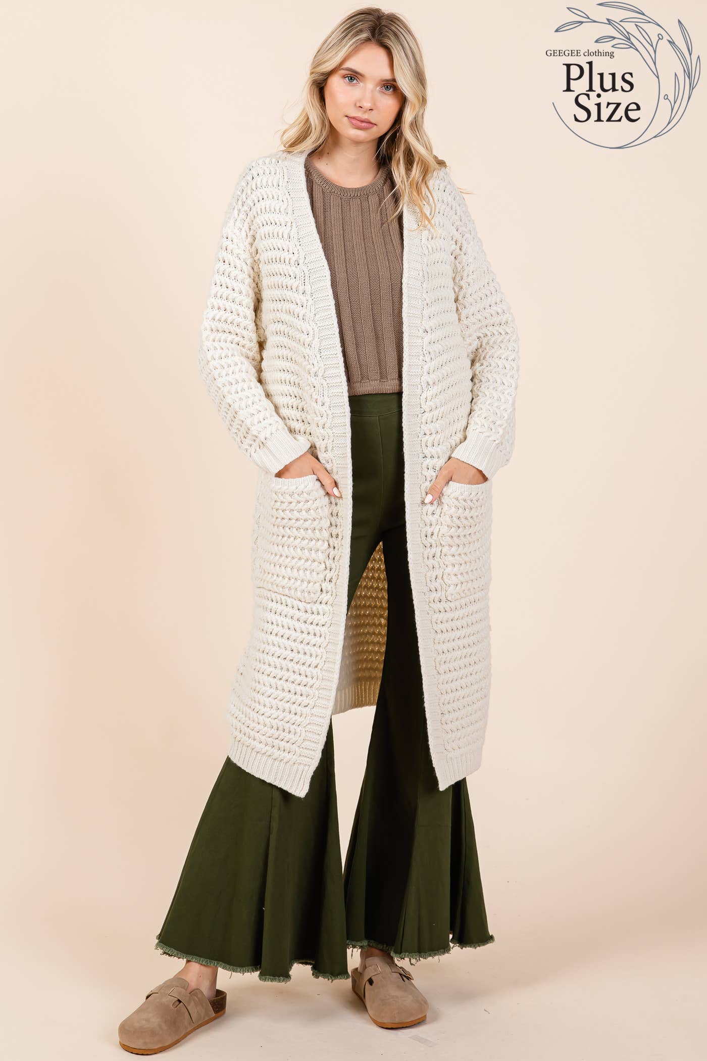 Waffle Knit Long-Body Cardigan