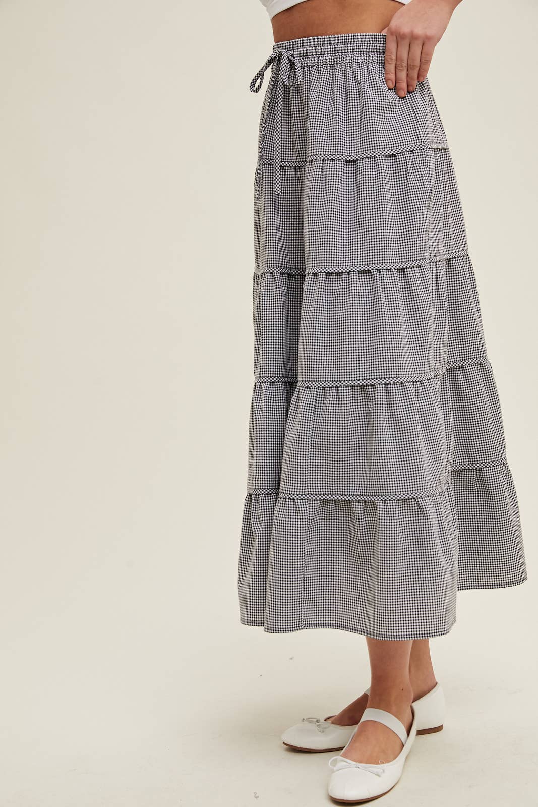 Gingham Tiered Midi Skirt