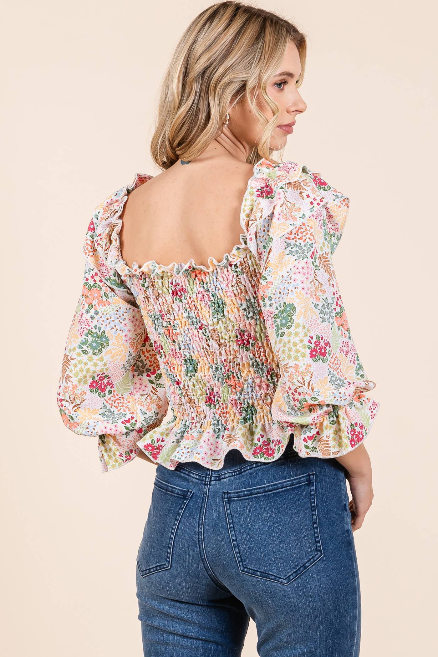 Floral Print Smocked Top