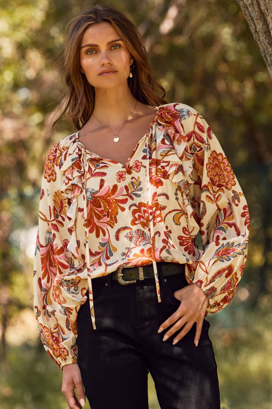 Floral Printed Long-Sleeve Blouse