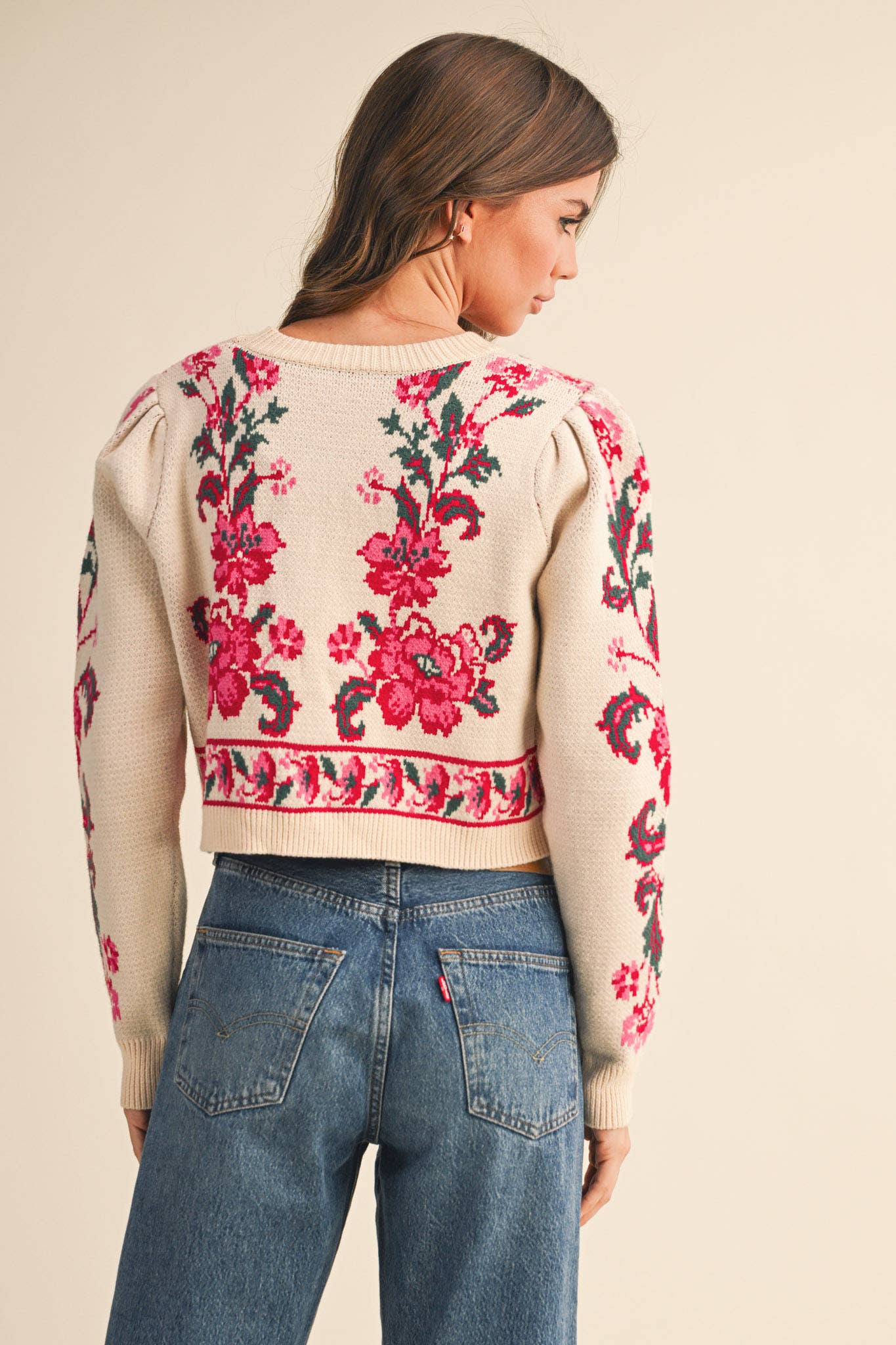 Floral Knit Tie-Front Cardigan