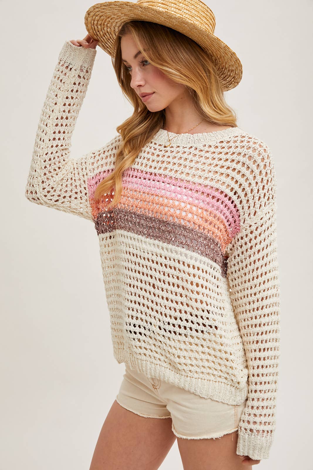 Color Block Open Knit Sweater