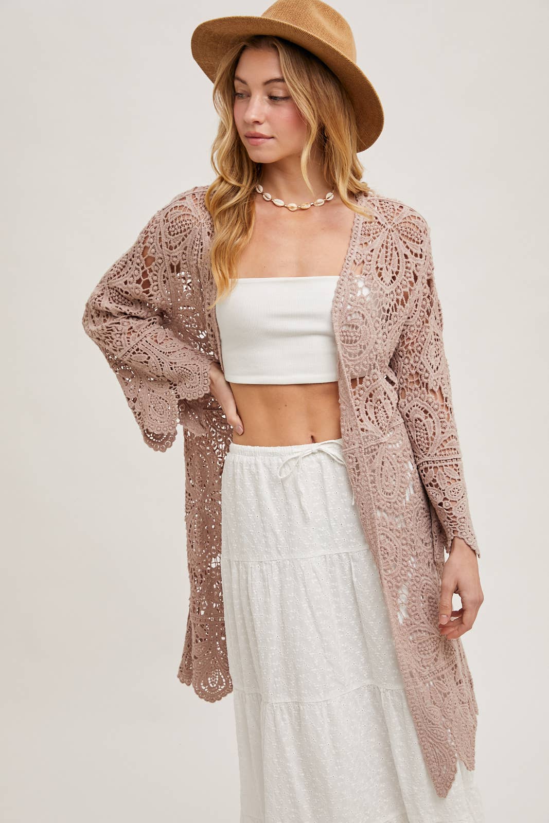 Crochet Open Front Bell Sleeve Cardigan