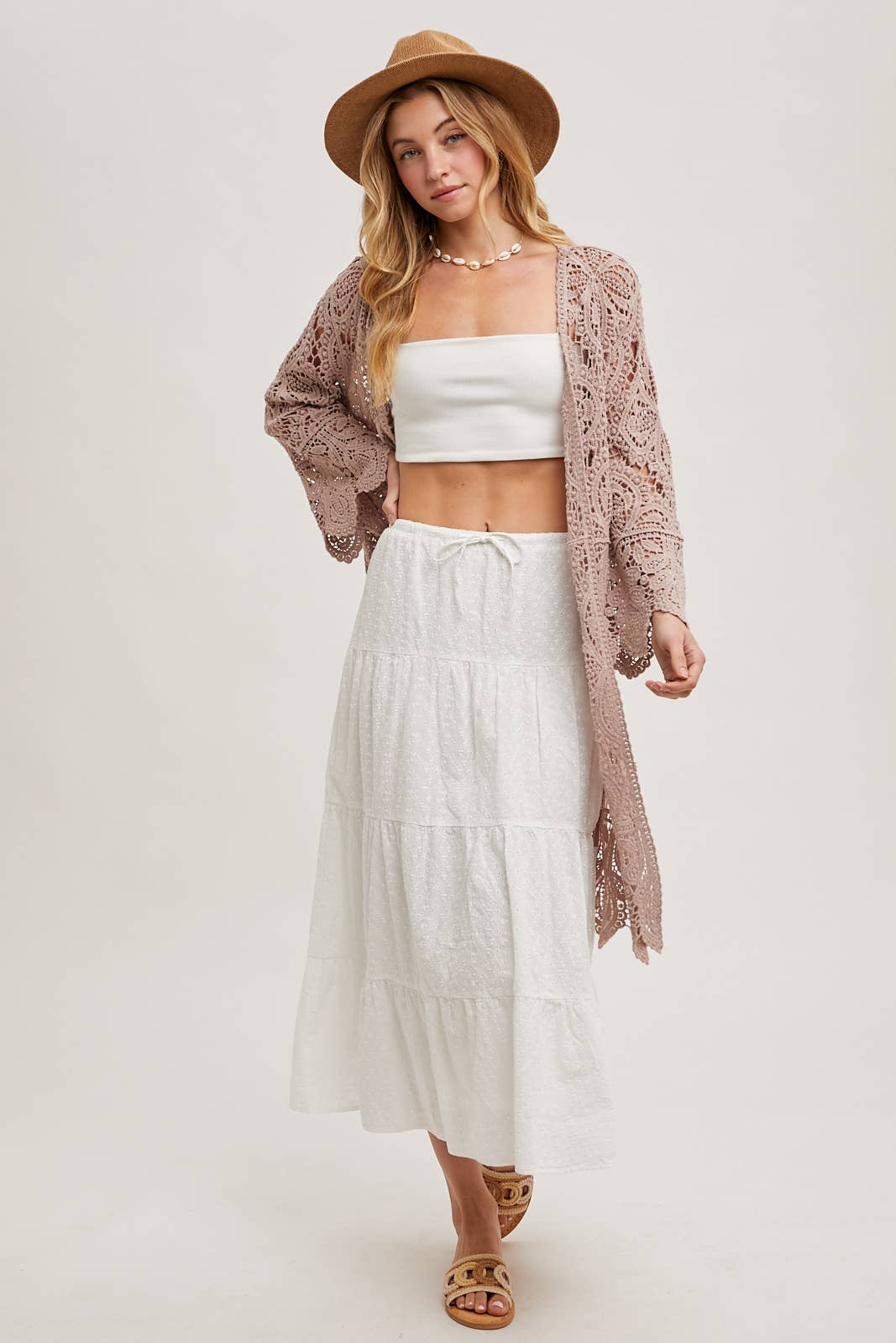 Crochet Open Front Bell Sleeve Cardigan