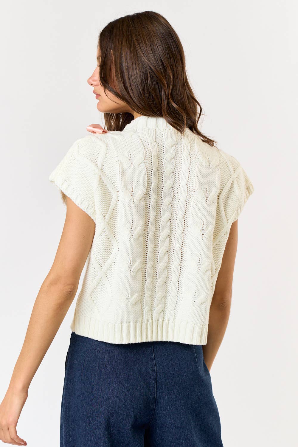 Satin Bow Cable Knit Sweater Vest Top