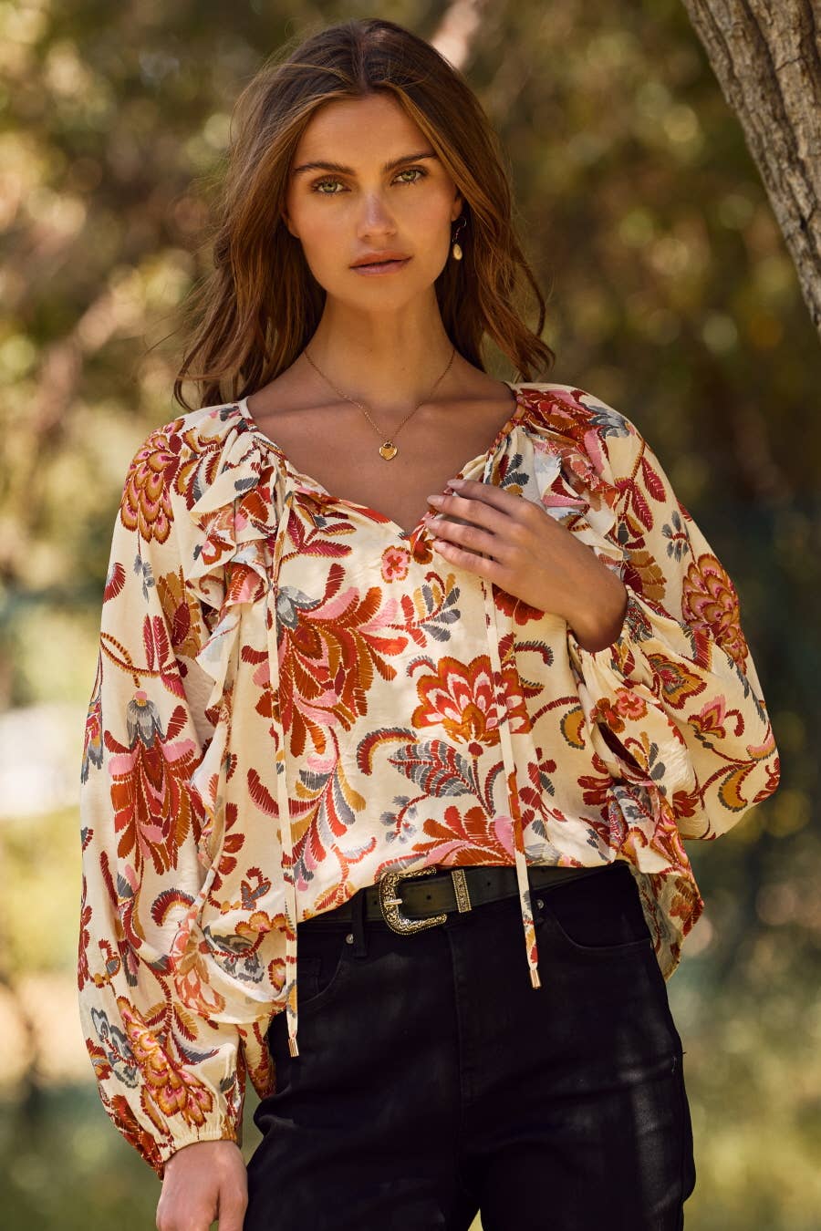 Floral Printed Long-Sleeve Blouse
