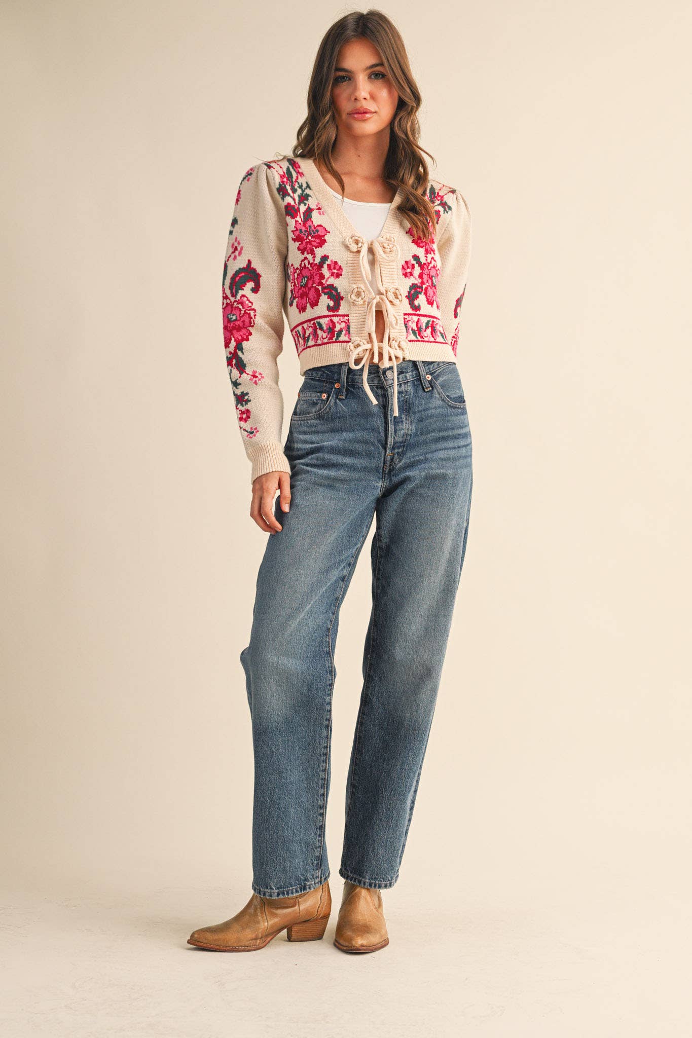 Floral Knit Tie-Front Cardigan