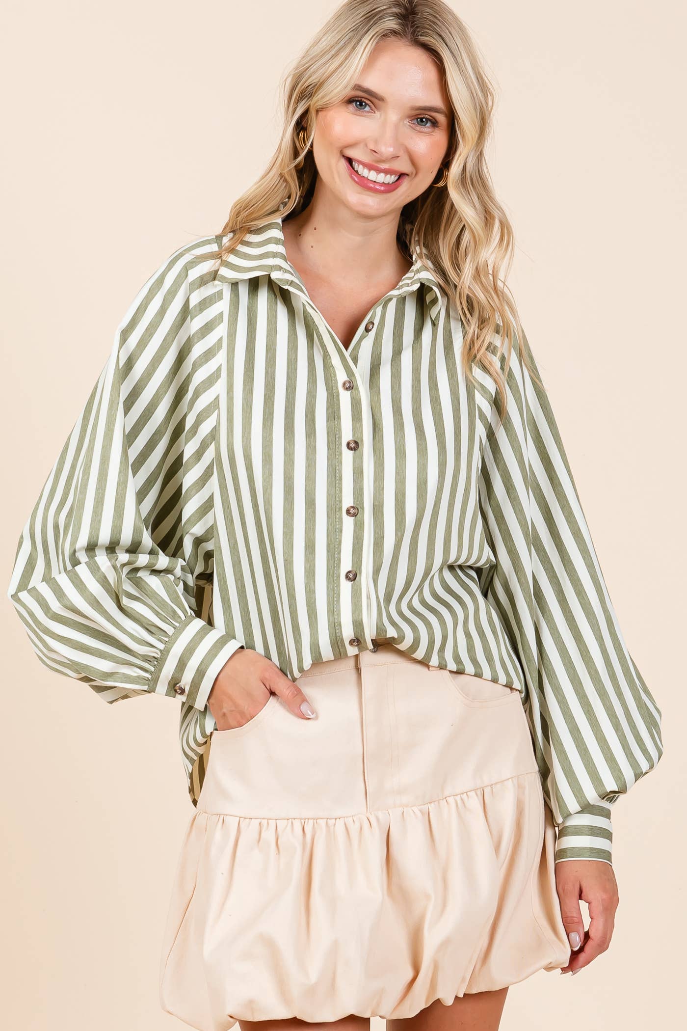 Plus Stripe Pattern Button-Up Shirt