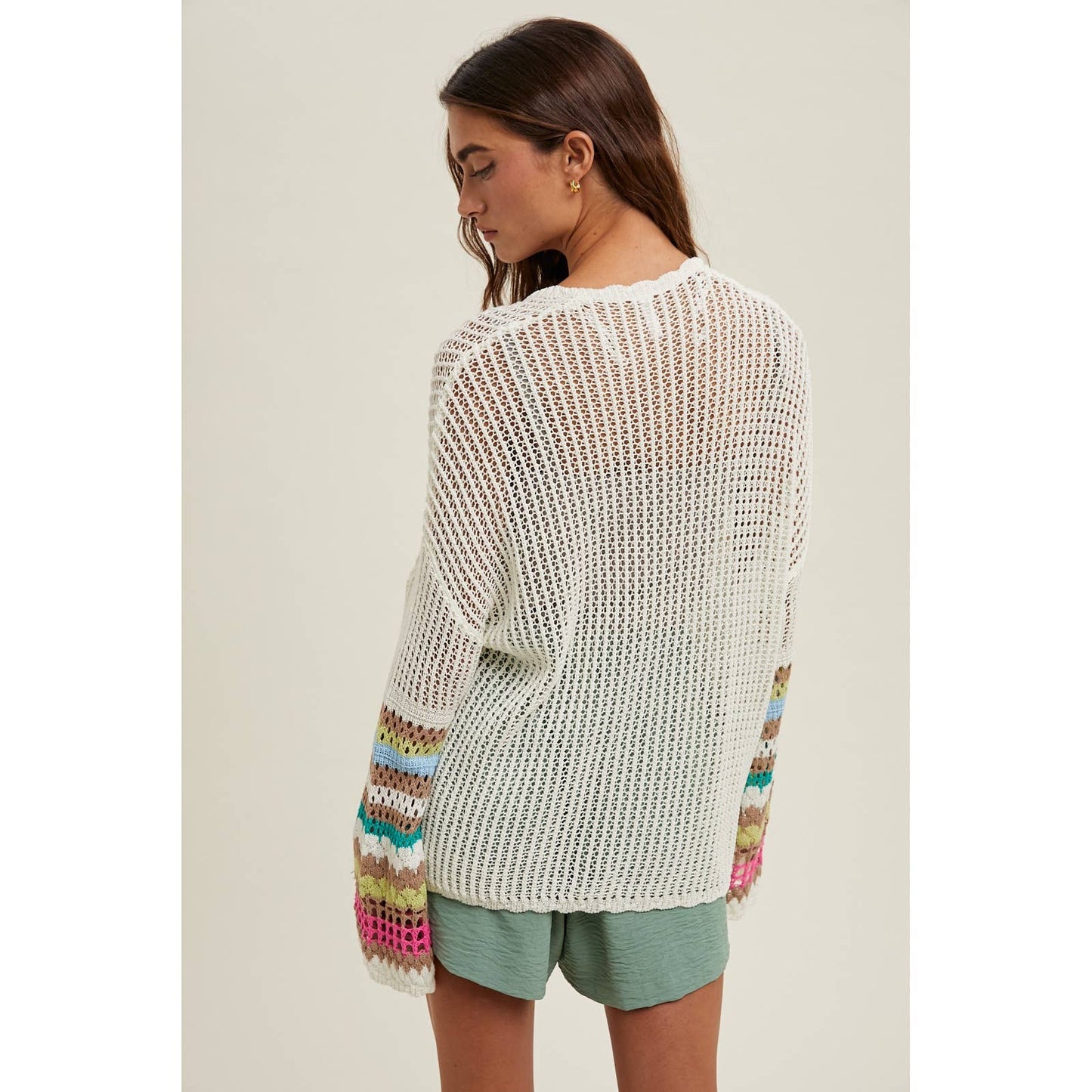 Multi-Color Sleeve Detail Crochet Cardigan