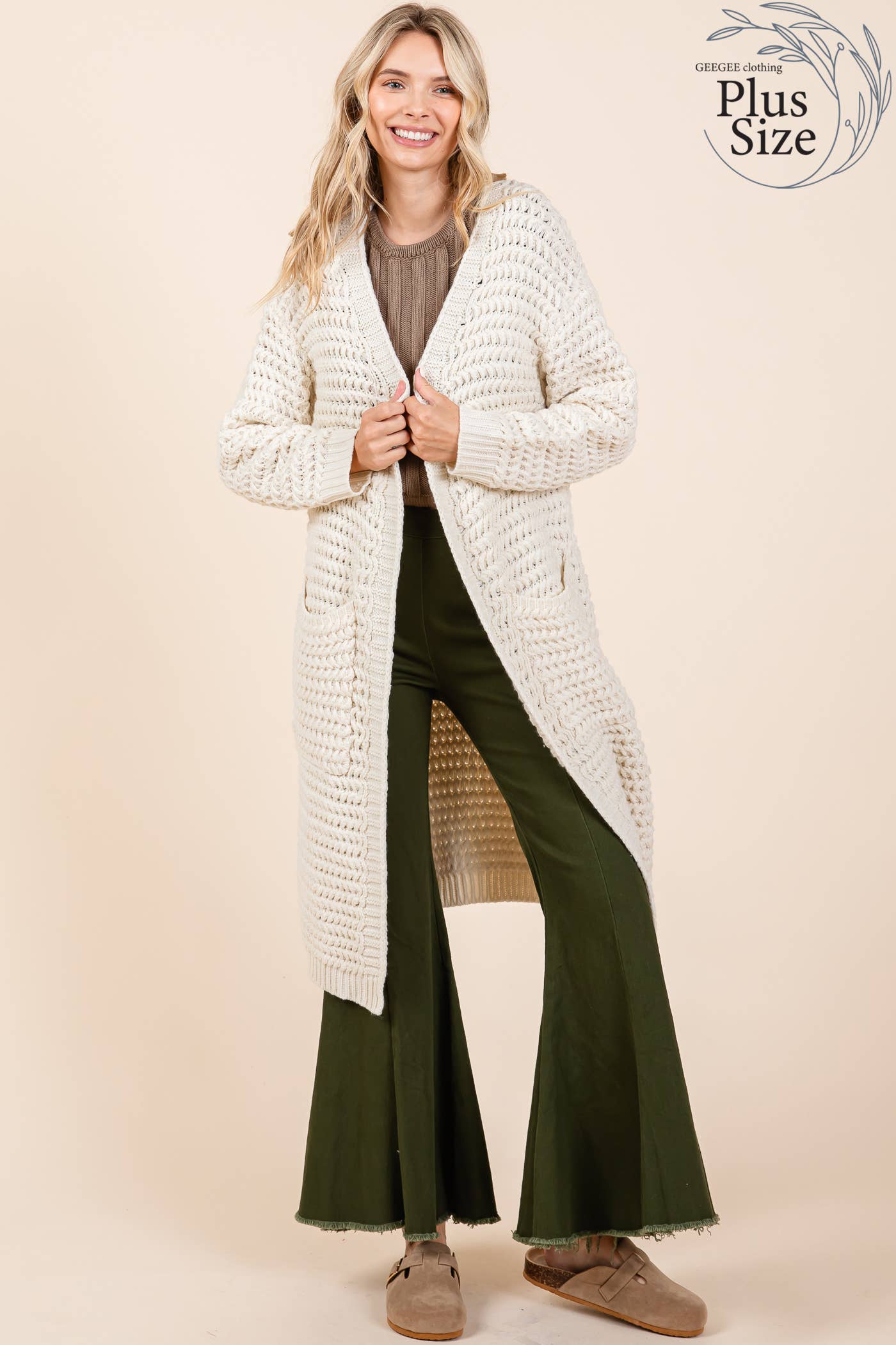 Waffle Knit Long-Body Cardigan
