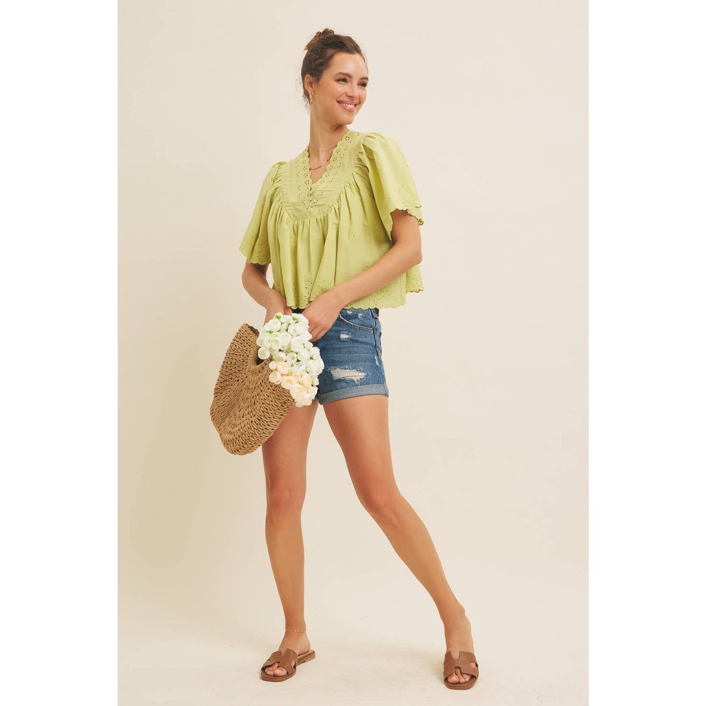 Elegant Scallop Eyelet Blouse