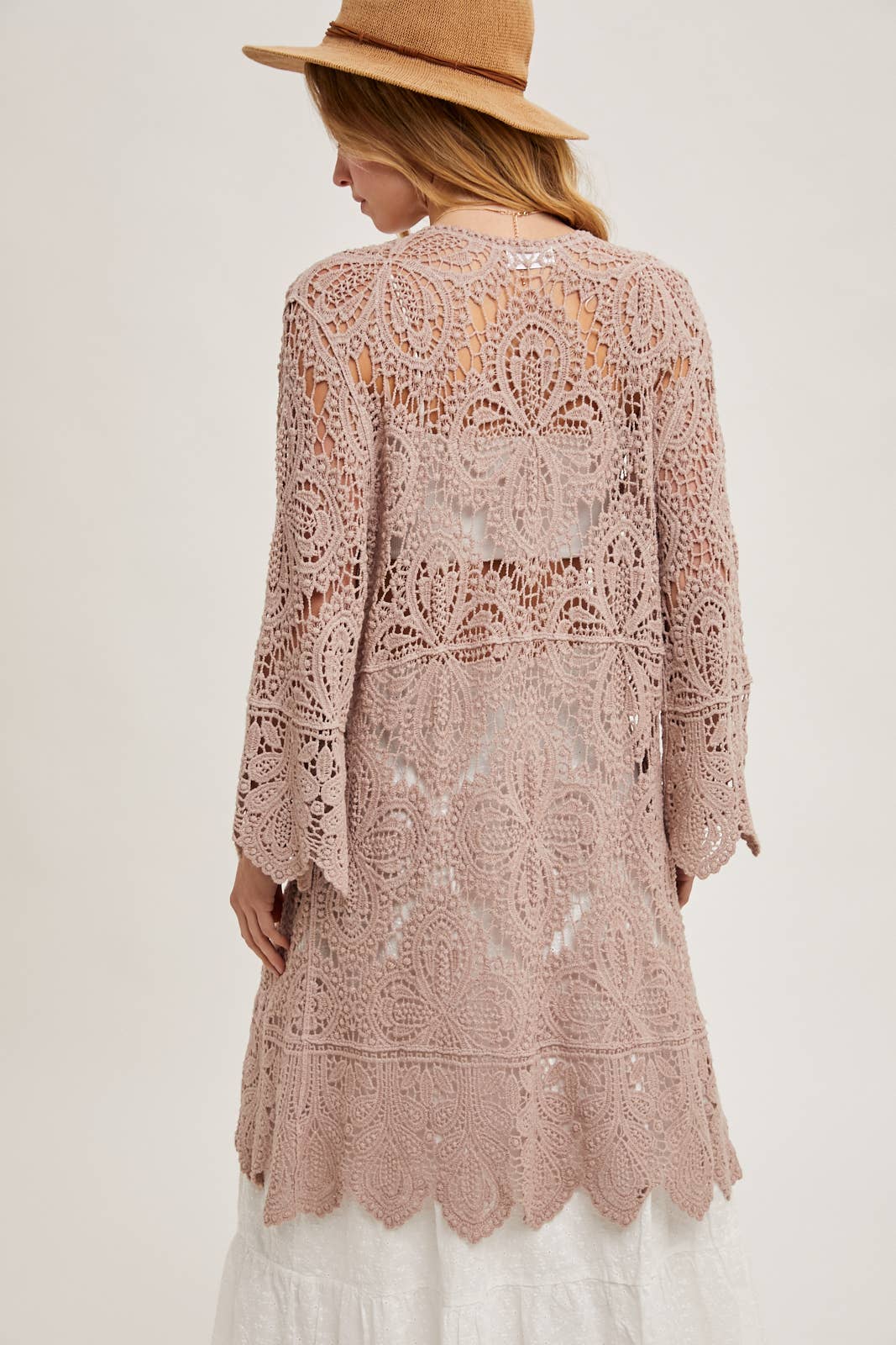 Crochet Open Front Bell Sleeve Cardigan