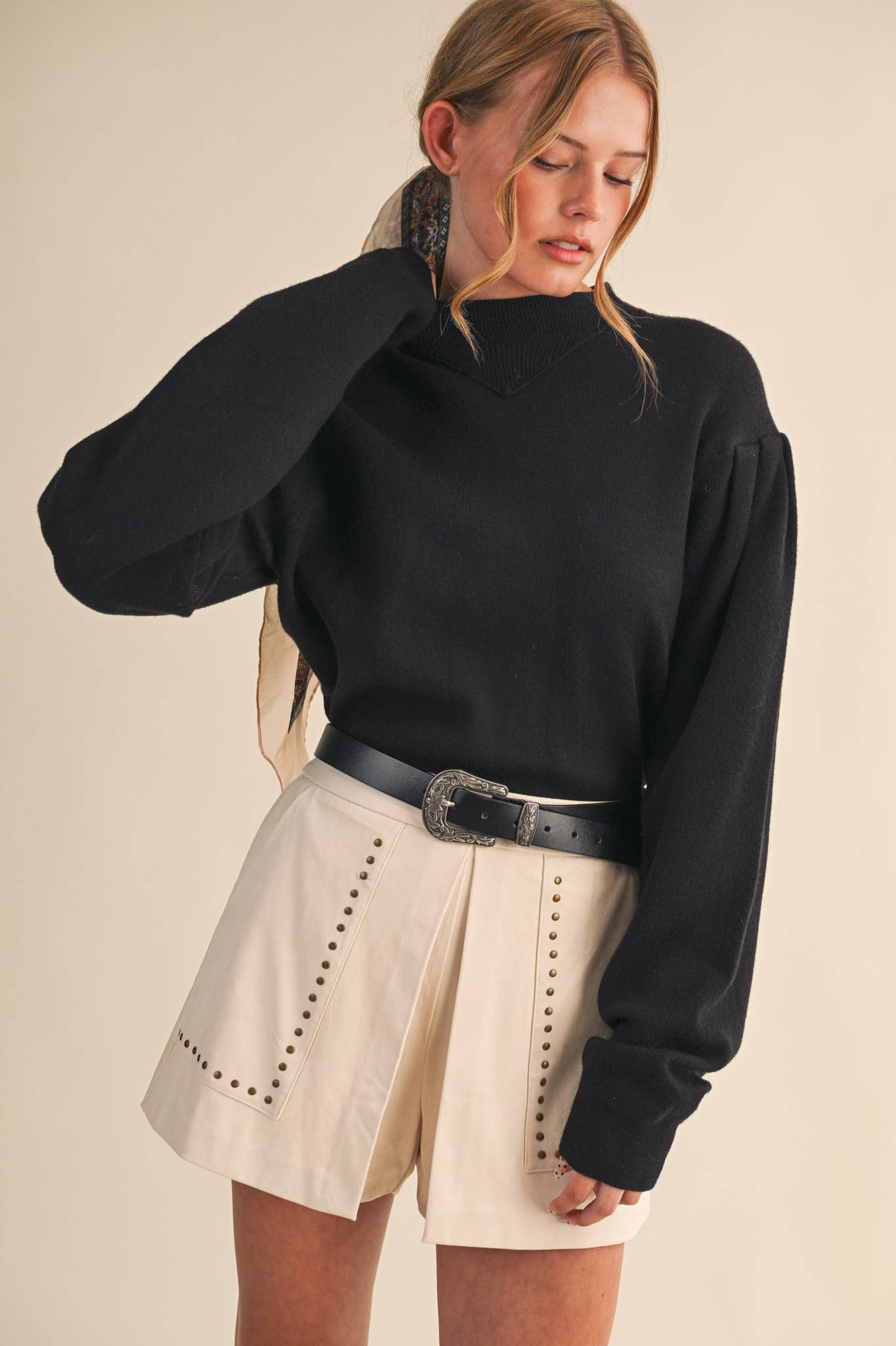 Mock Neck Puff Sleeve Sweater