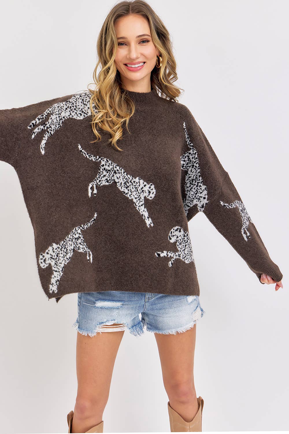 Leopard Patterned Oversize Knit Sweater