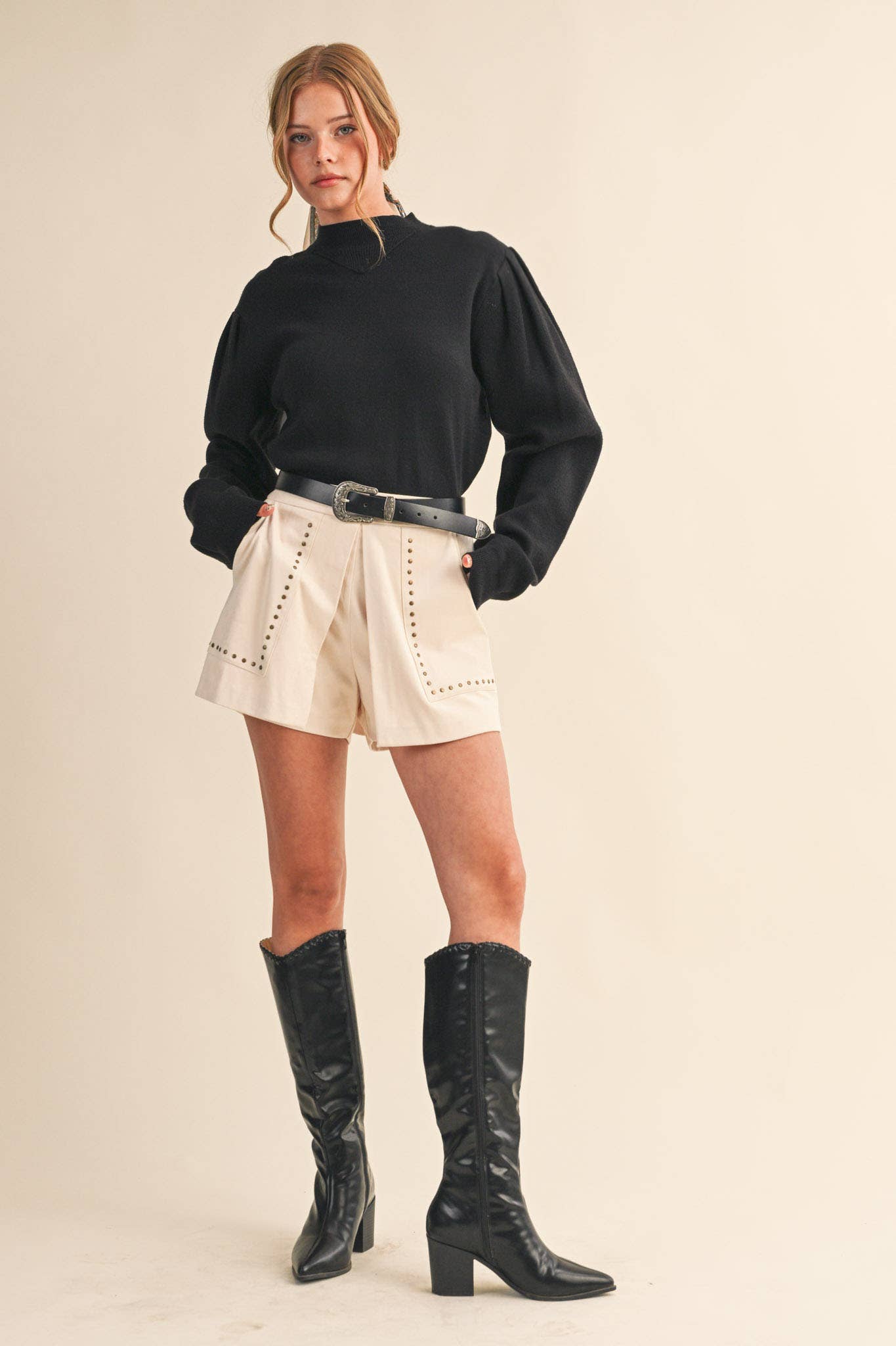 Mock Neck Puff Sleeve Sweater