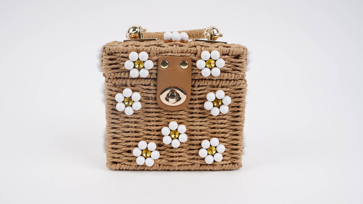 Wicker Bucket Daisy Flower Purse