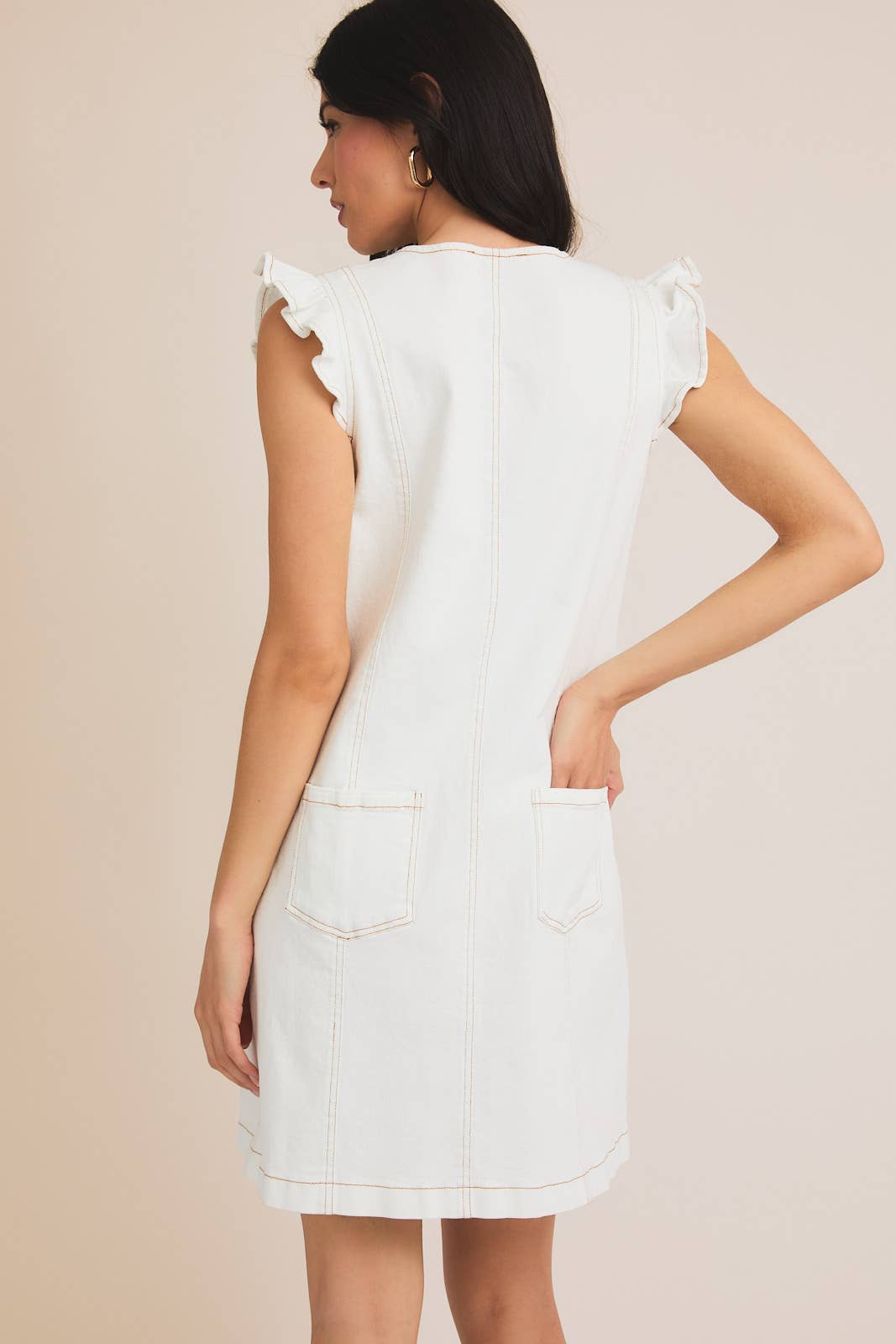 Sleeveless V-Neck Button Up Denim Dress