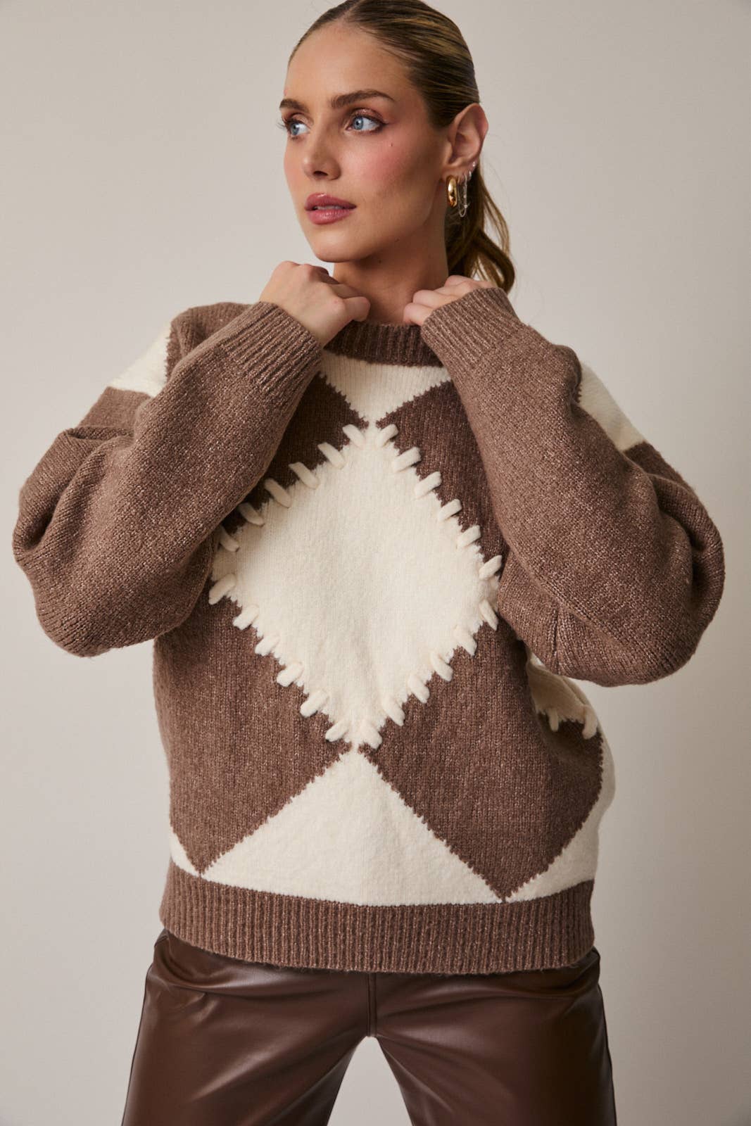 Round Neck Argyle Sweater