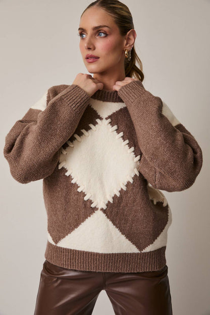 Round Neck Argyle Sweater