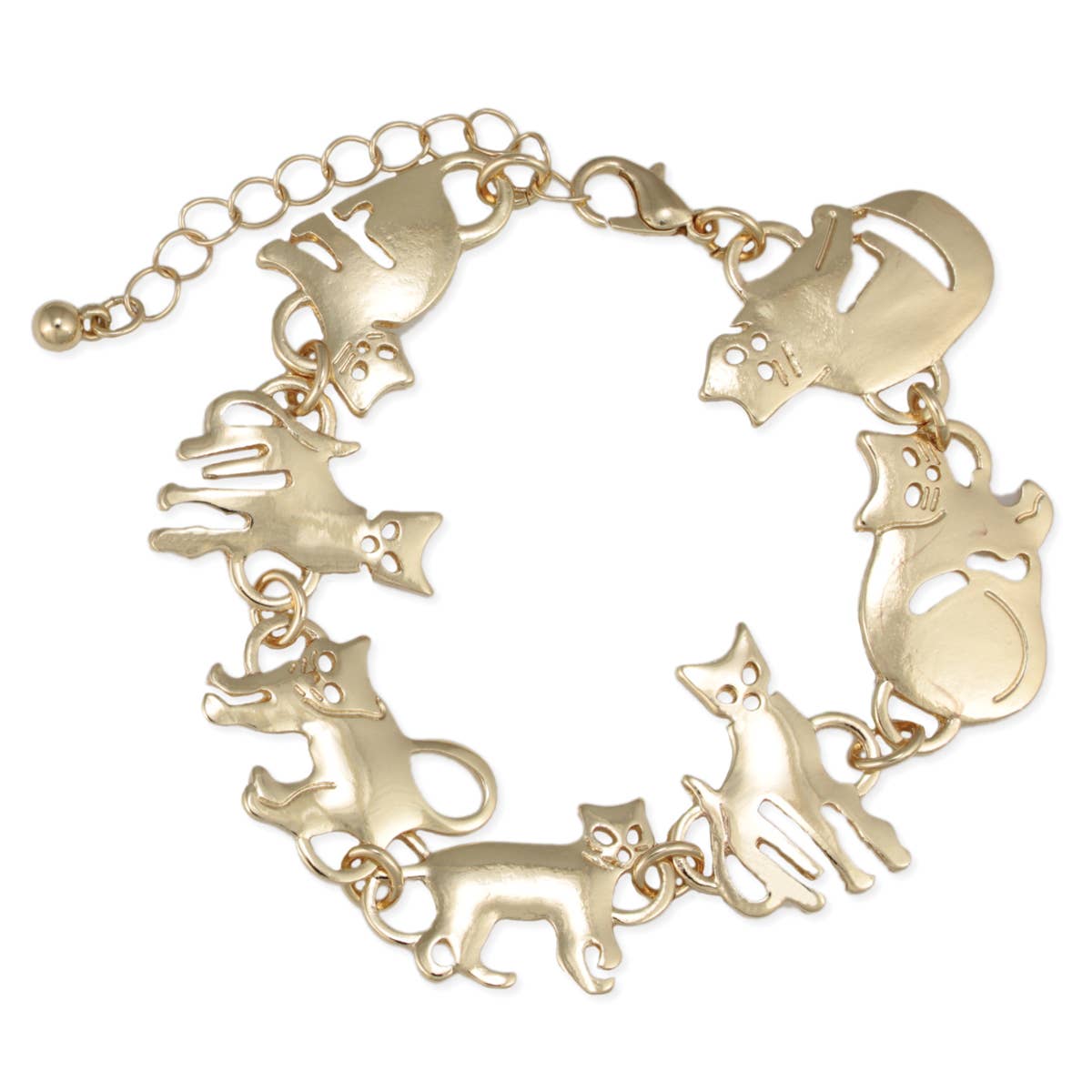 Cat Walk Gold Posed Cats Bracelet