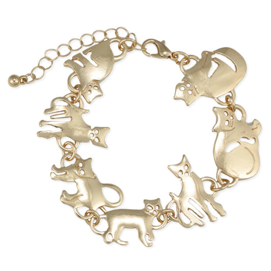 Cat Walk Gold Posed Cats Bracelet