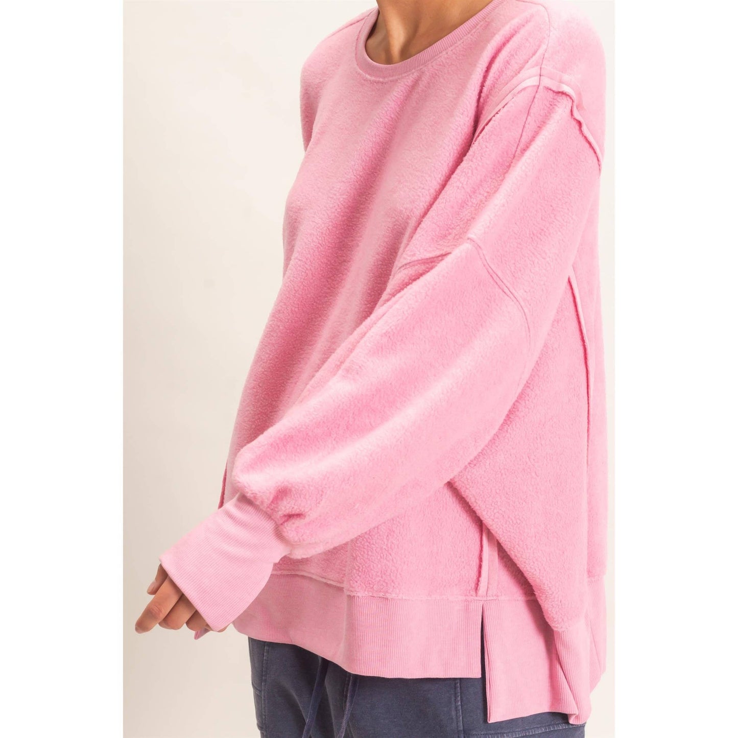 Oversized Raw Edge Crew Neck Sweatshirt